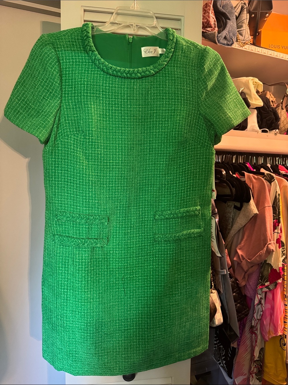 Eliza J Bright Green Tweed Short-Sleeve Dress